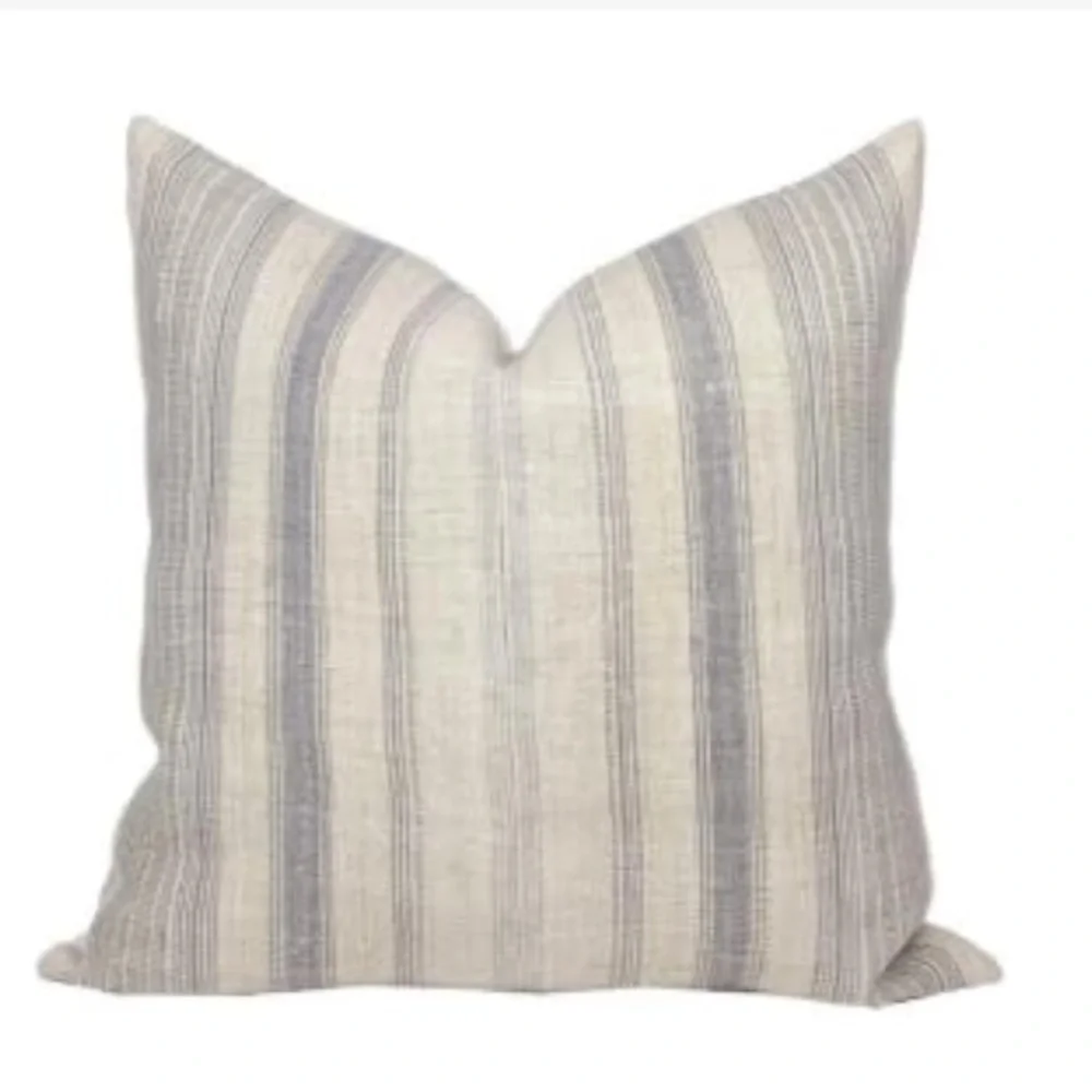 Farmhouse Boho Stripe Beige Gray Linen Pillow Covers SQUARE 24x24” (2-pack)